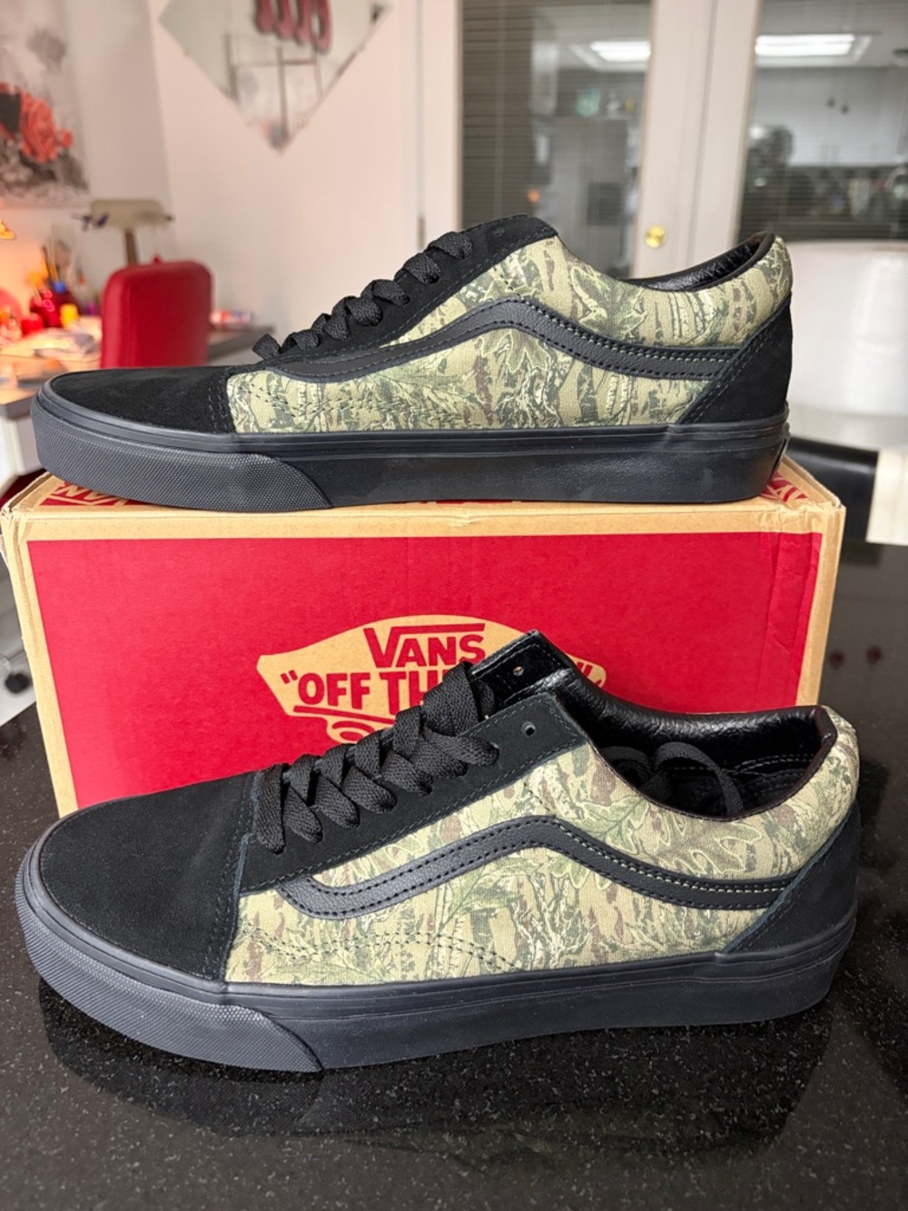 Vans Black & Green Camo Old Skool Low Top Sneakers